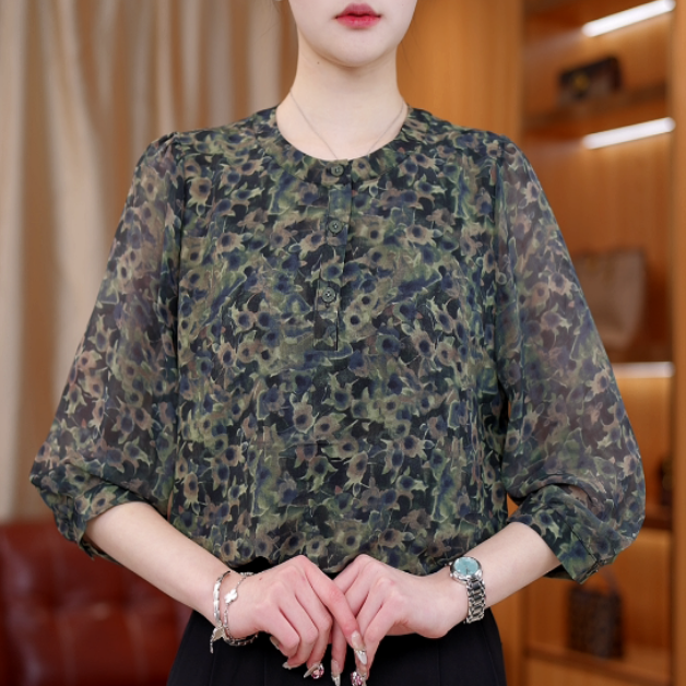 XX-2025春夏新款宽松显瘦轻薄时尚七分袖圆领上衣F51F32198
