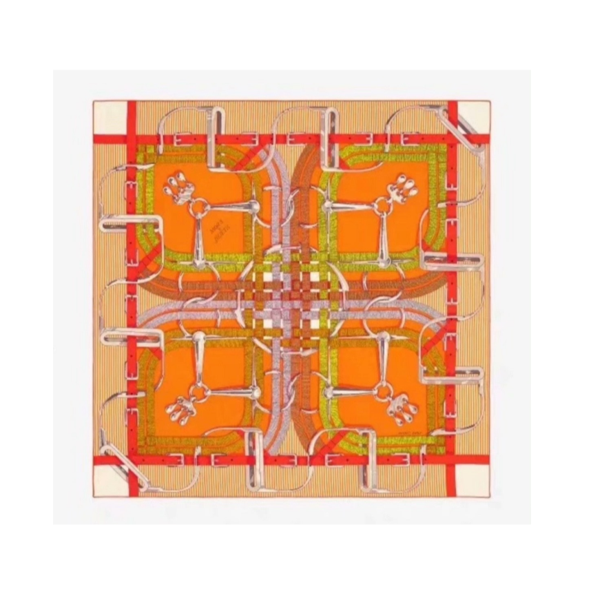 未使用 Hermes/爱马仕 【念念】“马嚼锁环”140披肩 桑蚕丝