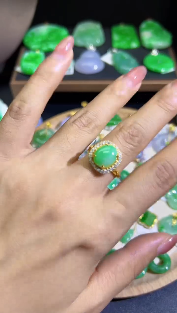 【闪购商品】翡翠戒指银S925镶嵌Q缅料A货翡翠/支持复检/一件