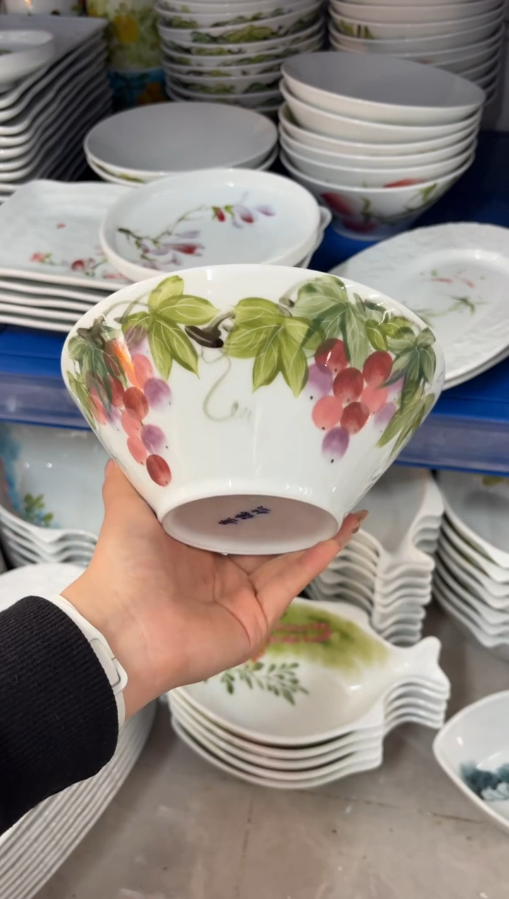 瓷片景德镇高温陶瓷食品级手绘釉中彩-斗笠面碗