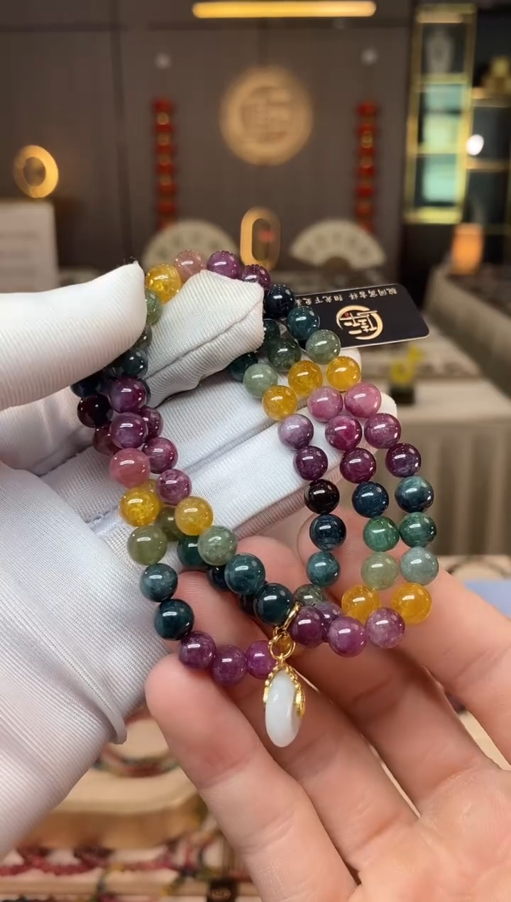 未镶嵌老矿碧玺彩虹三圈手串6mm+碧玺多样性发货一条xion