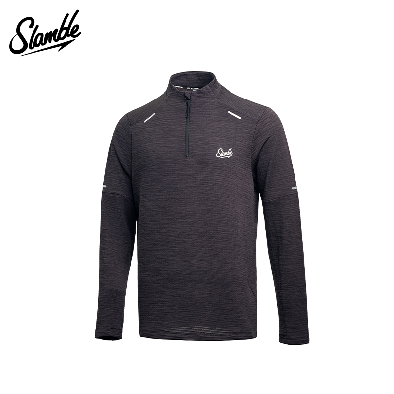 SLAMBLE秋冬新款跑步能量方格立体抓绒保暖运动跑步T恤反光条上衣