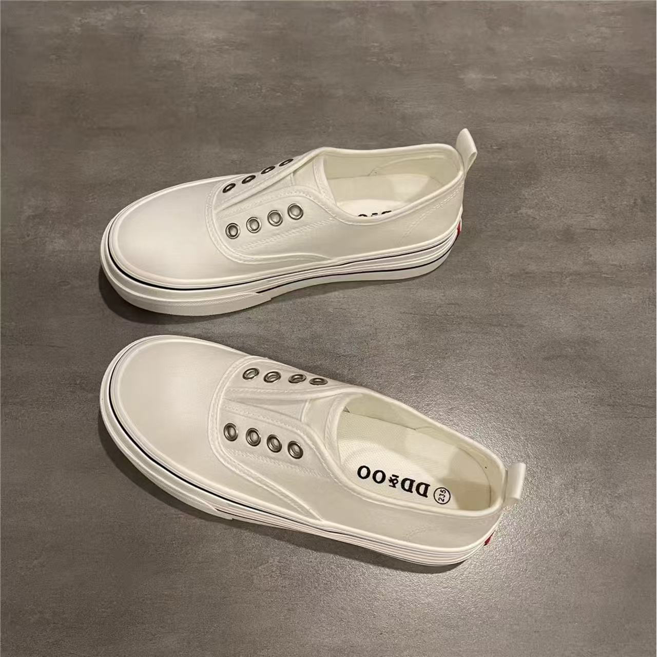 D-033   白色小白鞋女鞋女夏季新款透气帆布鞋女复古休闲潮流板鞋