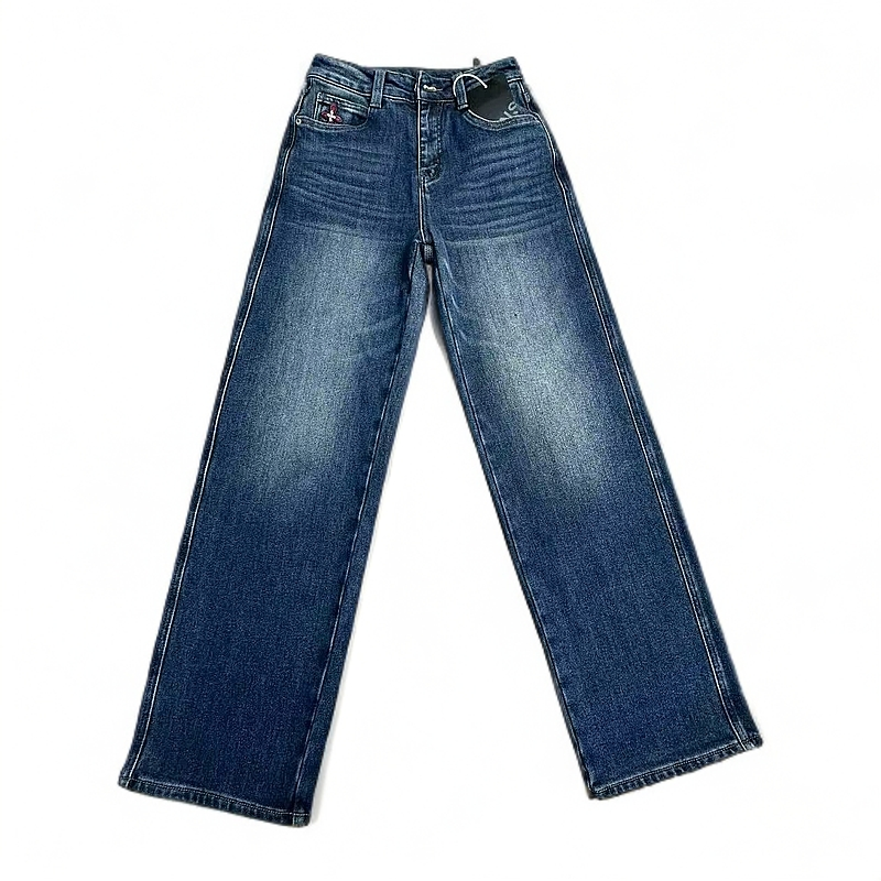 言薪牛仔植绒窄版直筒裤98793