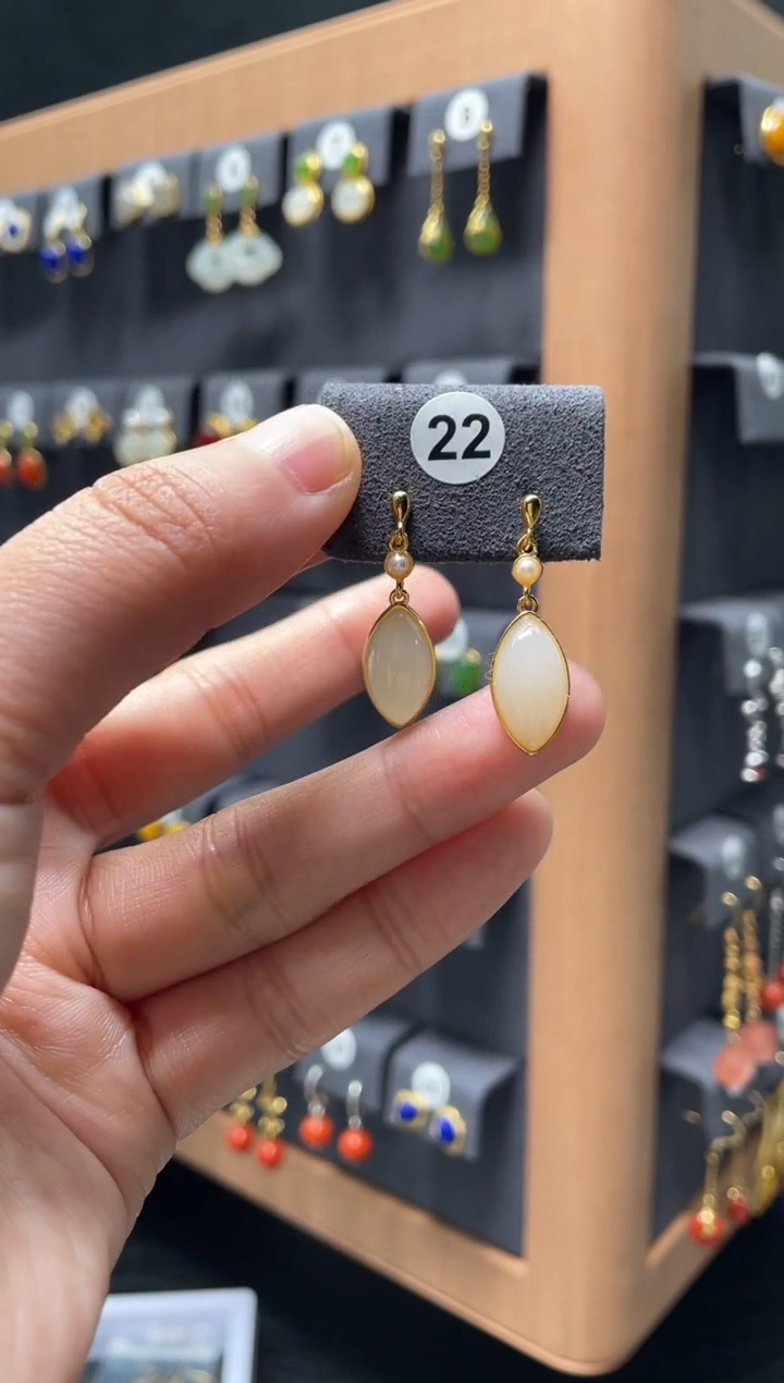 【闪购商品】和田玉耳饰银S925镶嵌0022