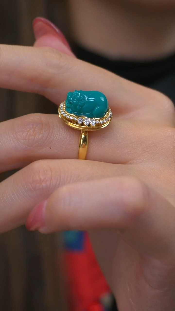 【闪购商品】绿松石貔貅18K金镶嵌地狱色