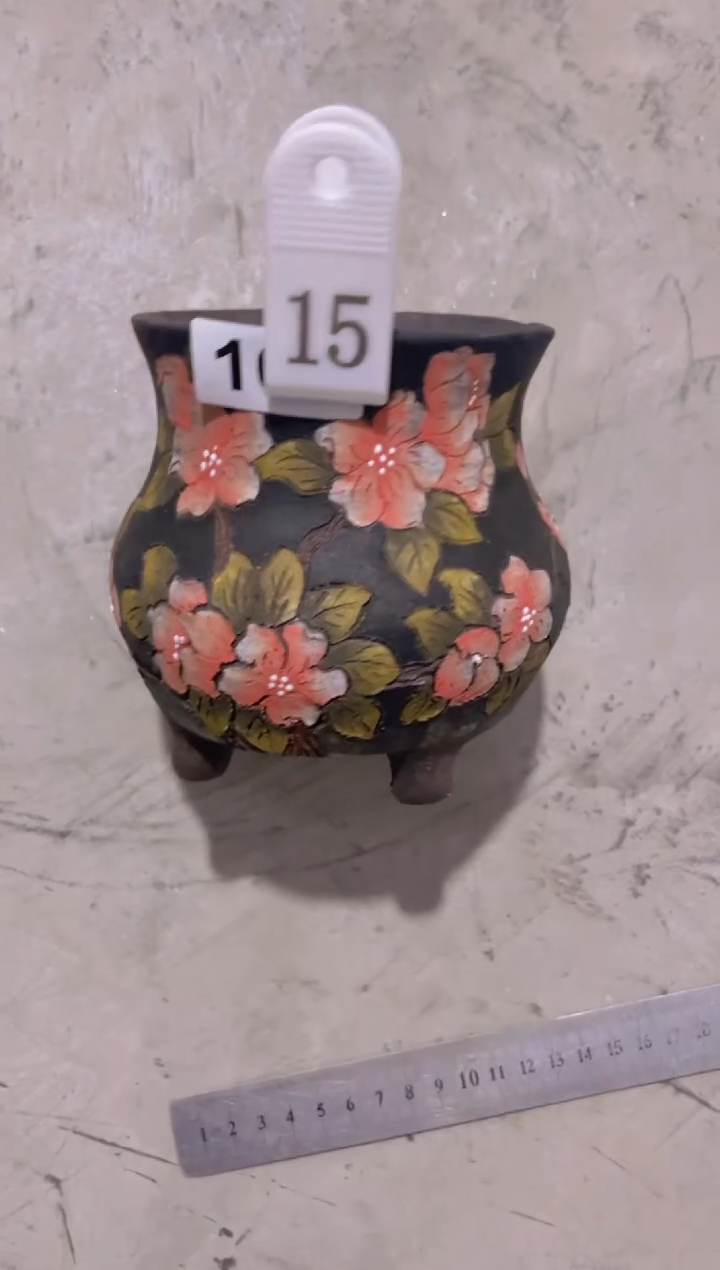 摆件六*15陶花岛花盆罐—手工痕迹默认，大小会有1-2公分误差
