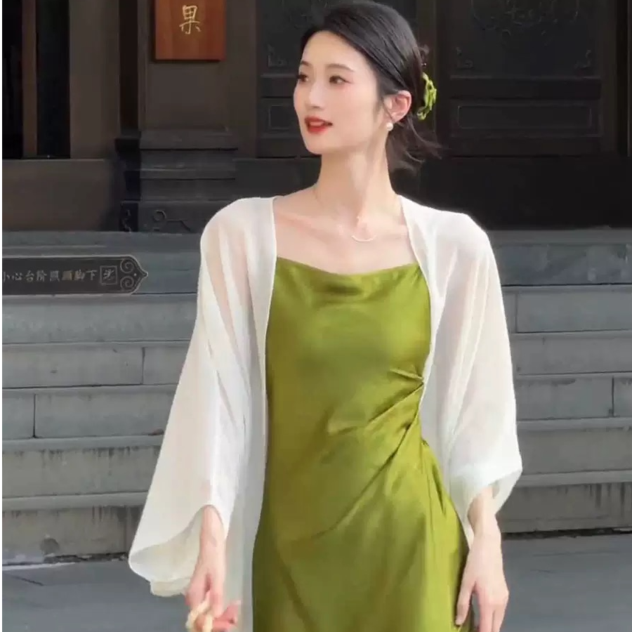 超仙雪纺防晒衣女夏季配旗袍裙子外搭小披肩薄纱开衫外套透气罩衫