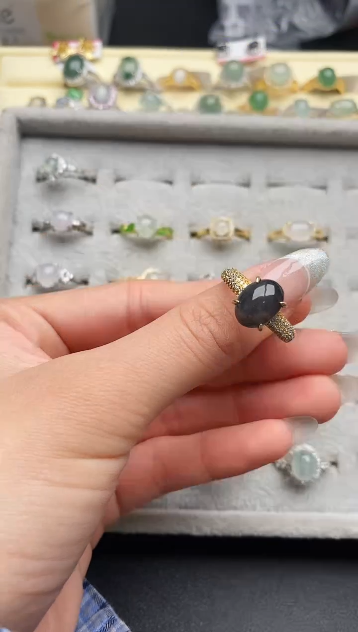 【闪购商品】翡翠戒指银S925镶嵌555555555+9