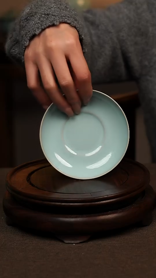 瓷片天青色全手工小盘子一级不带礼盒