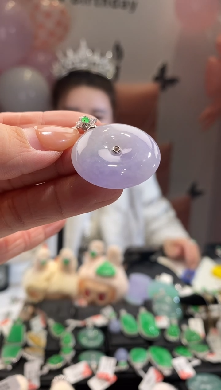 吊坠(不含链)18K金镶嵌翡翠平安扣