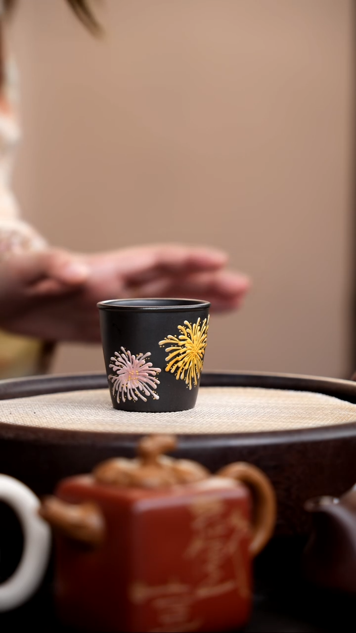 茶壶紫砂石黄直口杯烟花