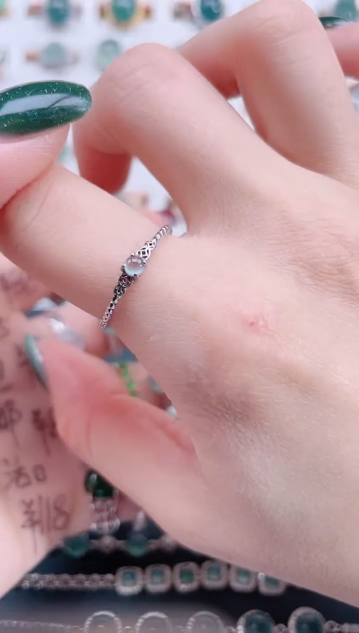 银S925镶嵌戒指翡翠天然翡翠