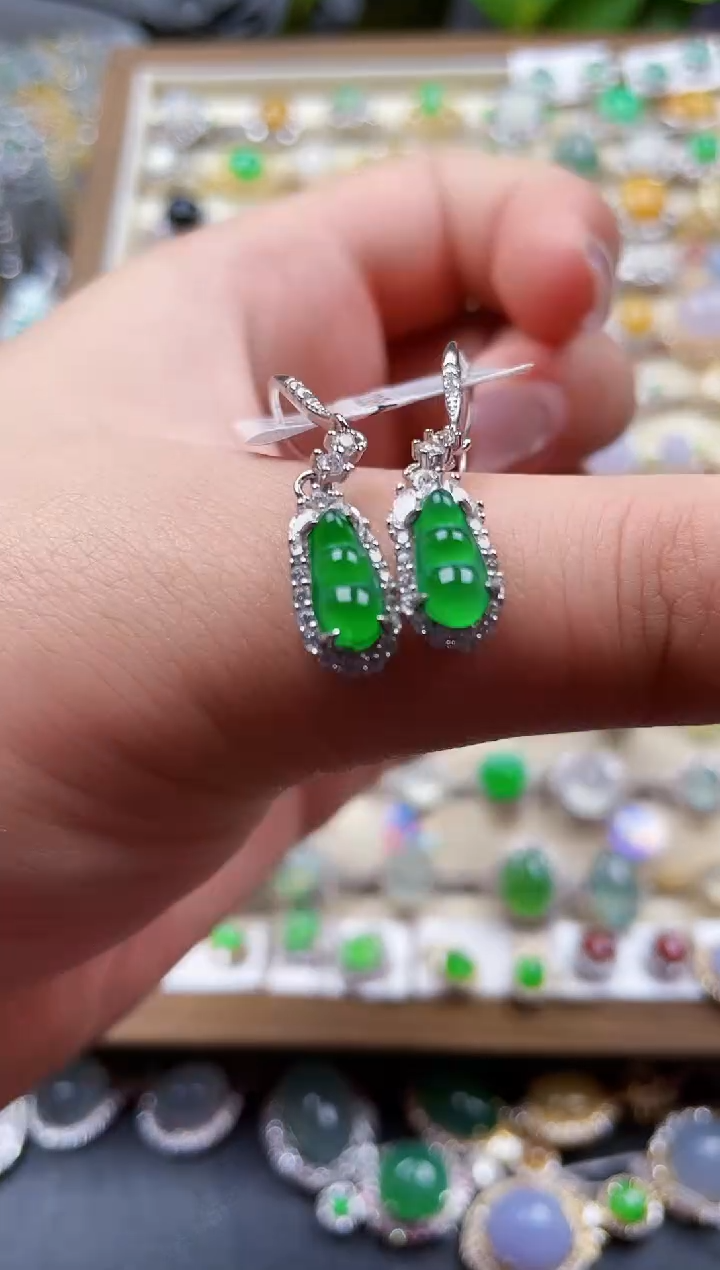 银S925镶嵌翡翠耳饰131耳钩