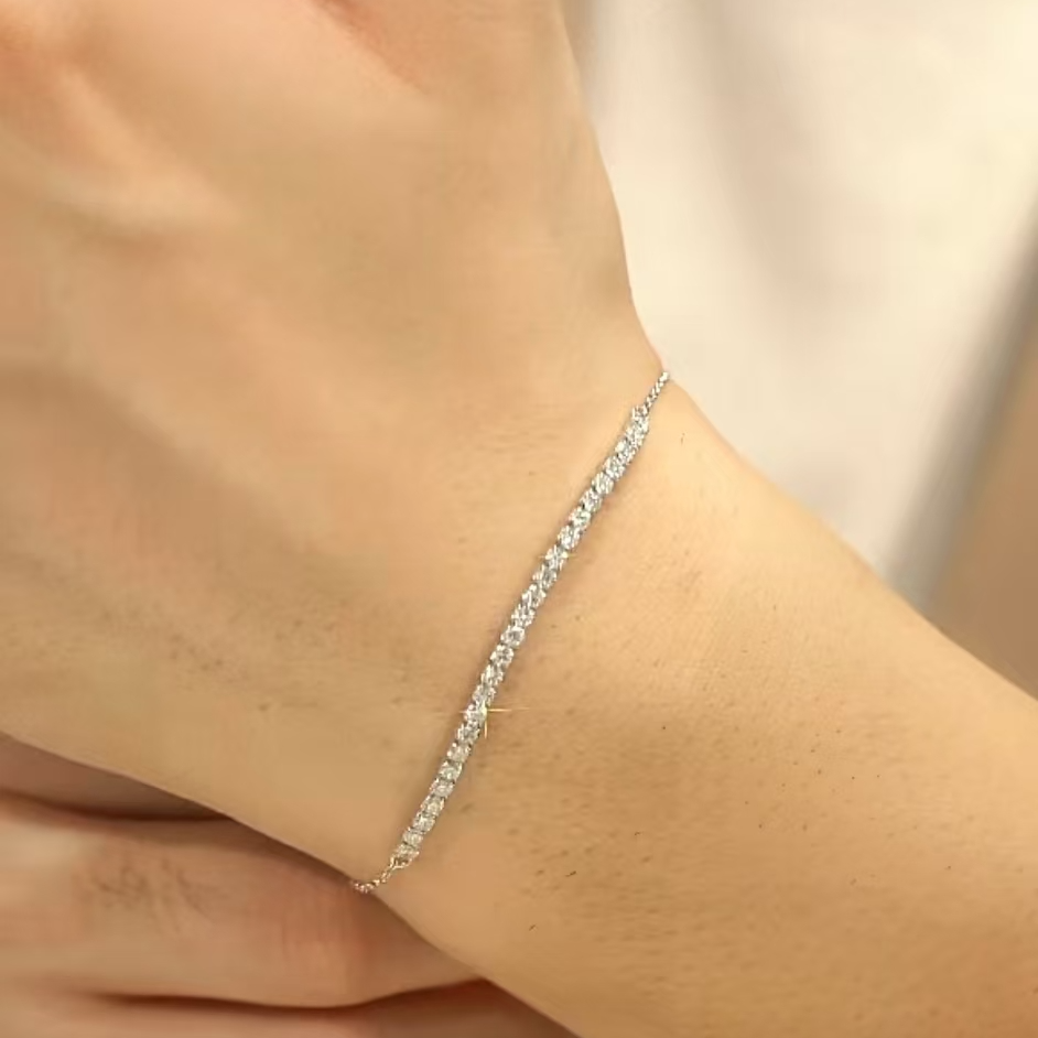 实验室培育钻石网球银饰手链古巴链