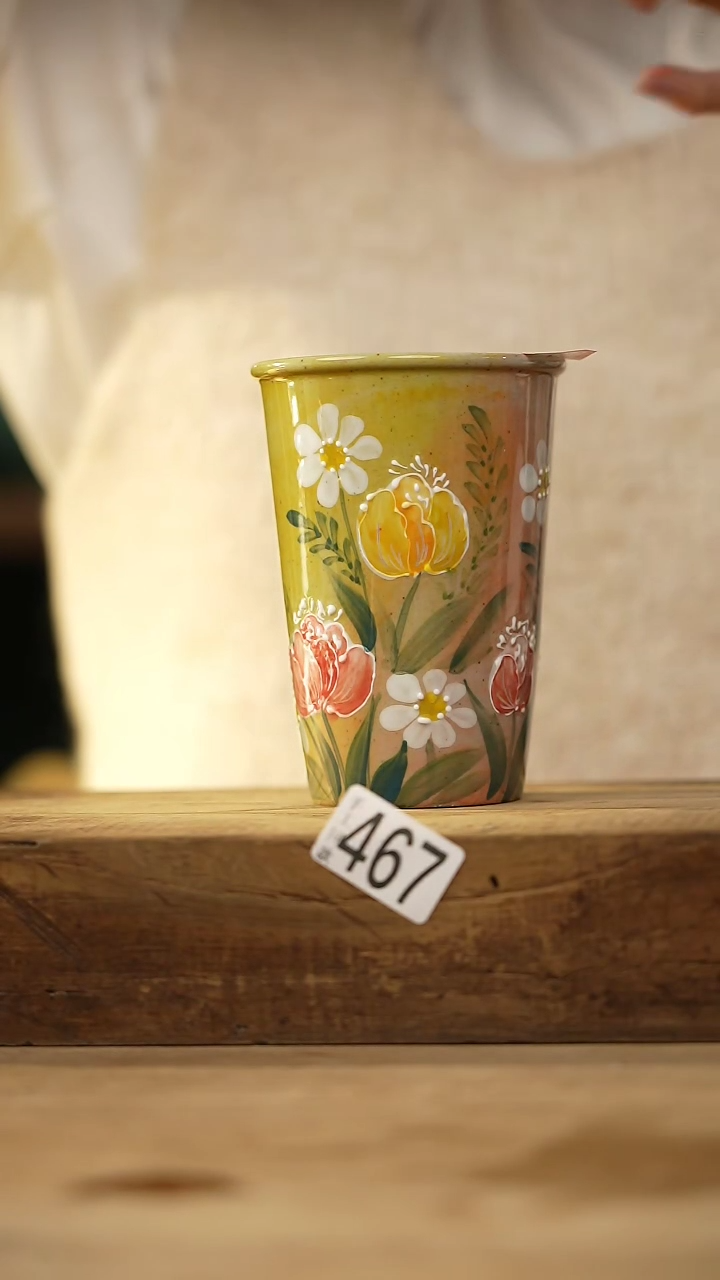 【闪购商品】瓷片新品！设计师款手绘花花可乐杯