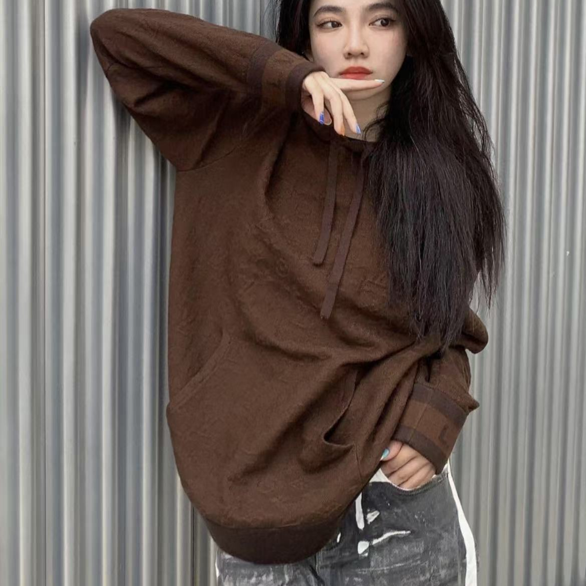 未使用 LouisVuitton/路易威登 纯色抽绳连帽长袖套头卫衣