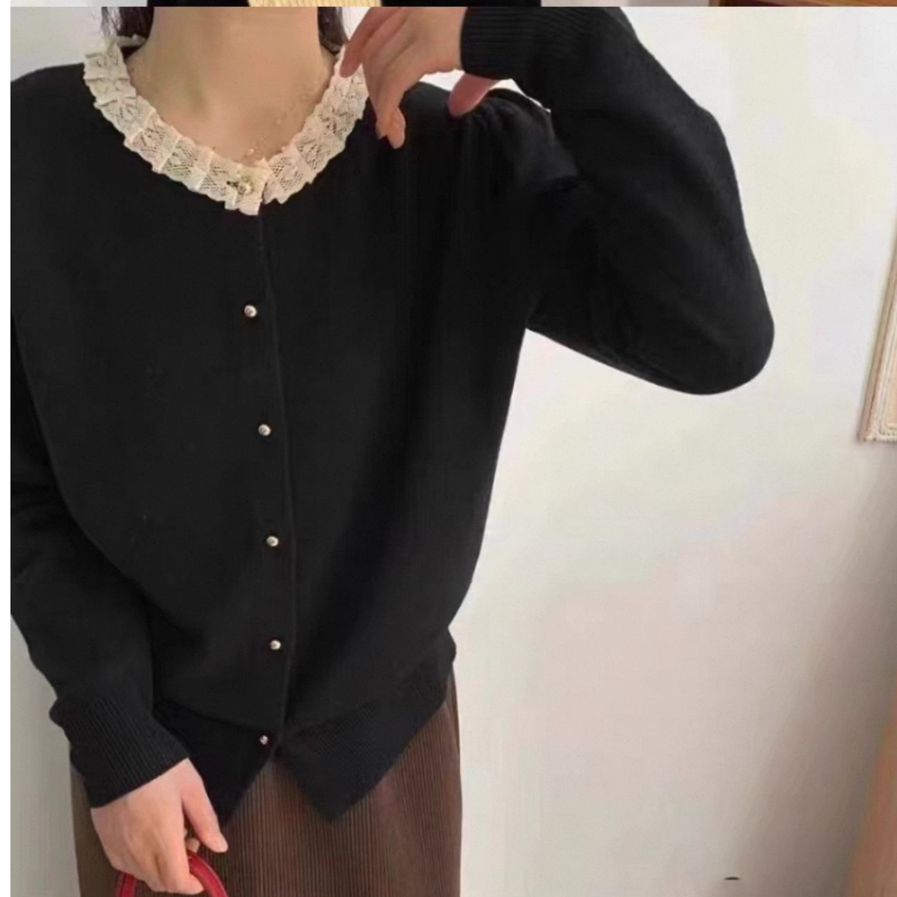 蕾丝钉珠设计感针织开衫外套毛衣女秋冬新款长袖上衣