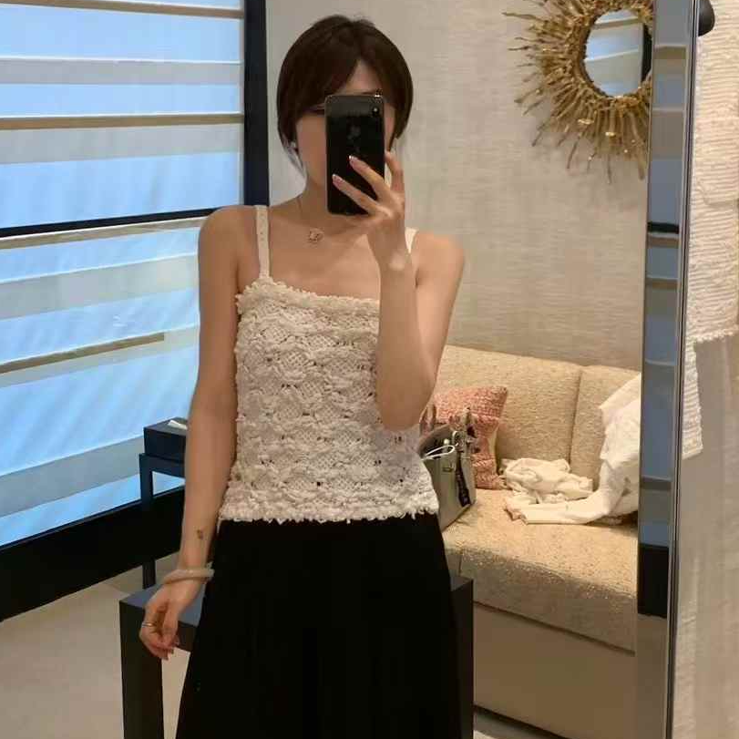 99新 Chanel/香奈儿 36码25P白色立体菱格纹编织吊带