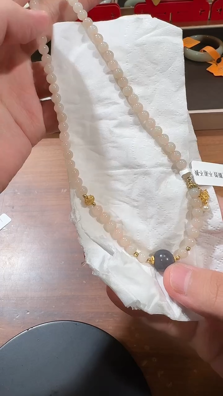 【闪购商品】和田玉珠链未镶嵌1143藕粉项链