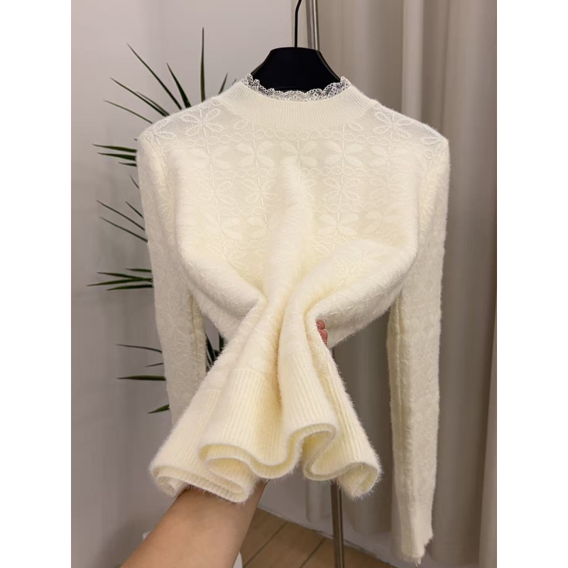 【不起球】貂绒2025新款中领打底衫时尚洋气高级感百搭针织衫620