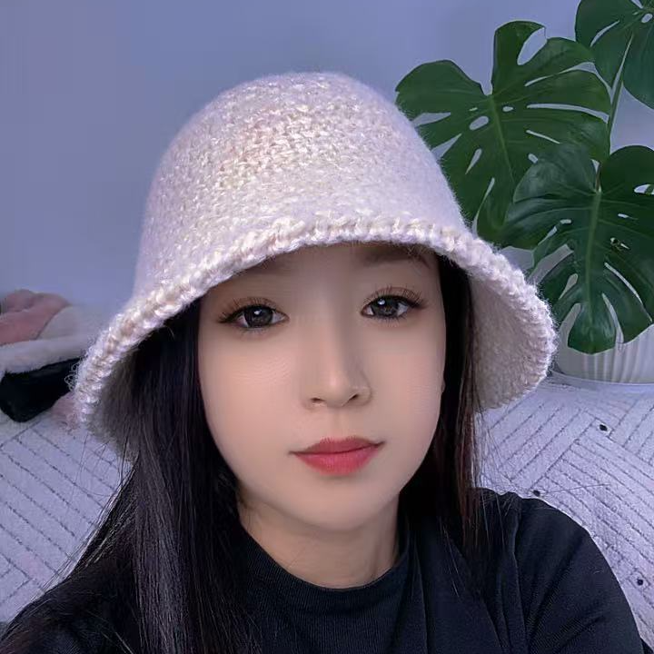 秋冬款后开叉蝴蝶结针织透气女士素颜显脸小毛线渔夫帽盆帽编织帽