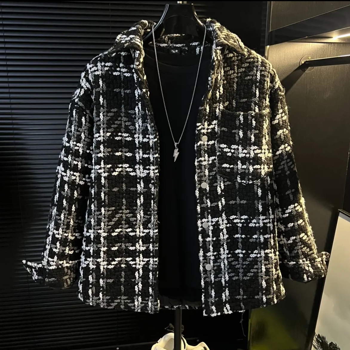 MZ-加棉加厚冬季新款编织小香风翻领外套夹克防寒保暖