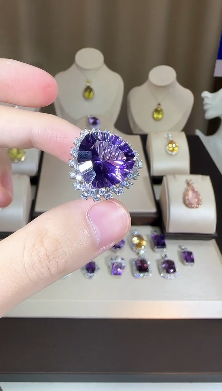 【闪购商品】紫晶戒指银S925镶嵌16mm