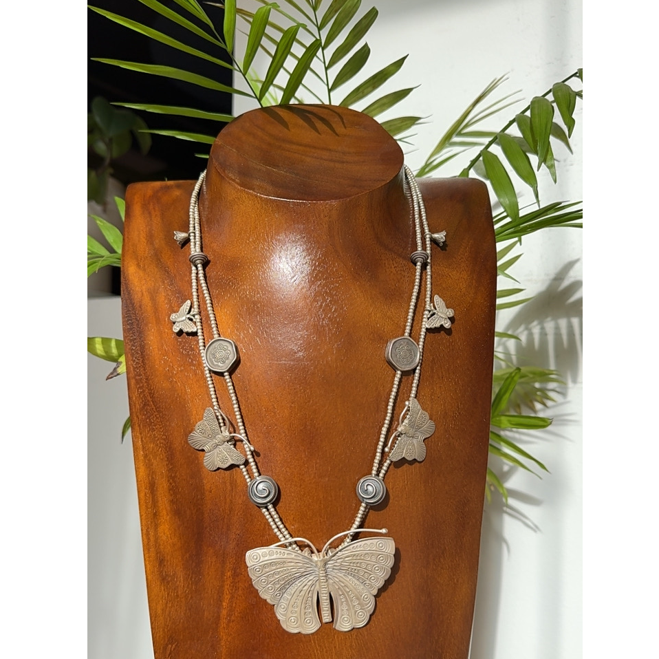 坠链均925银 泰式925银做旧蝴蝶银项链