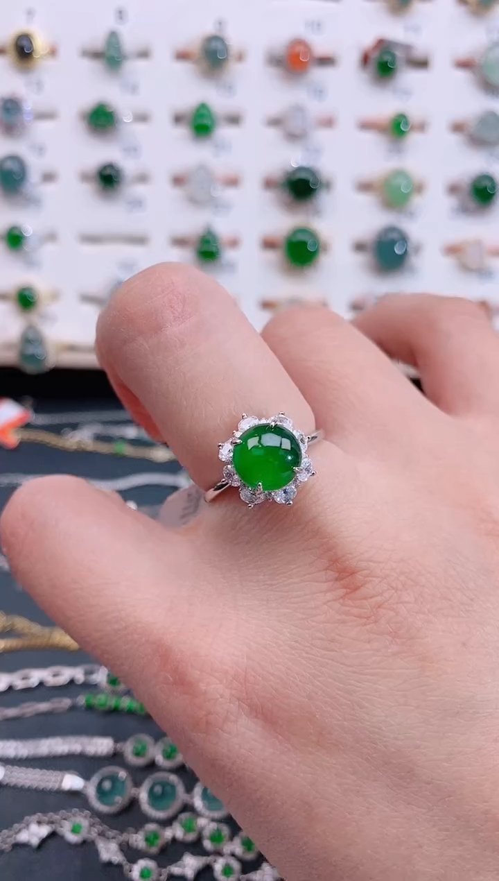 银S925镶嵌戒指翡翠天然翡翠