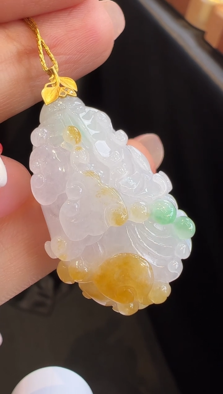 吊坠(不含链)18K金镶嵌翡翠沈***️吊坠