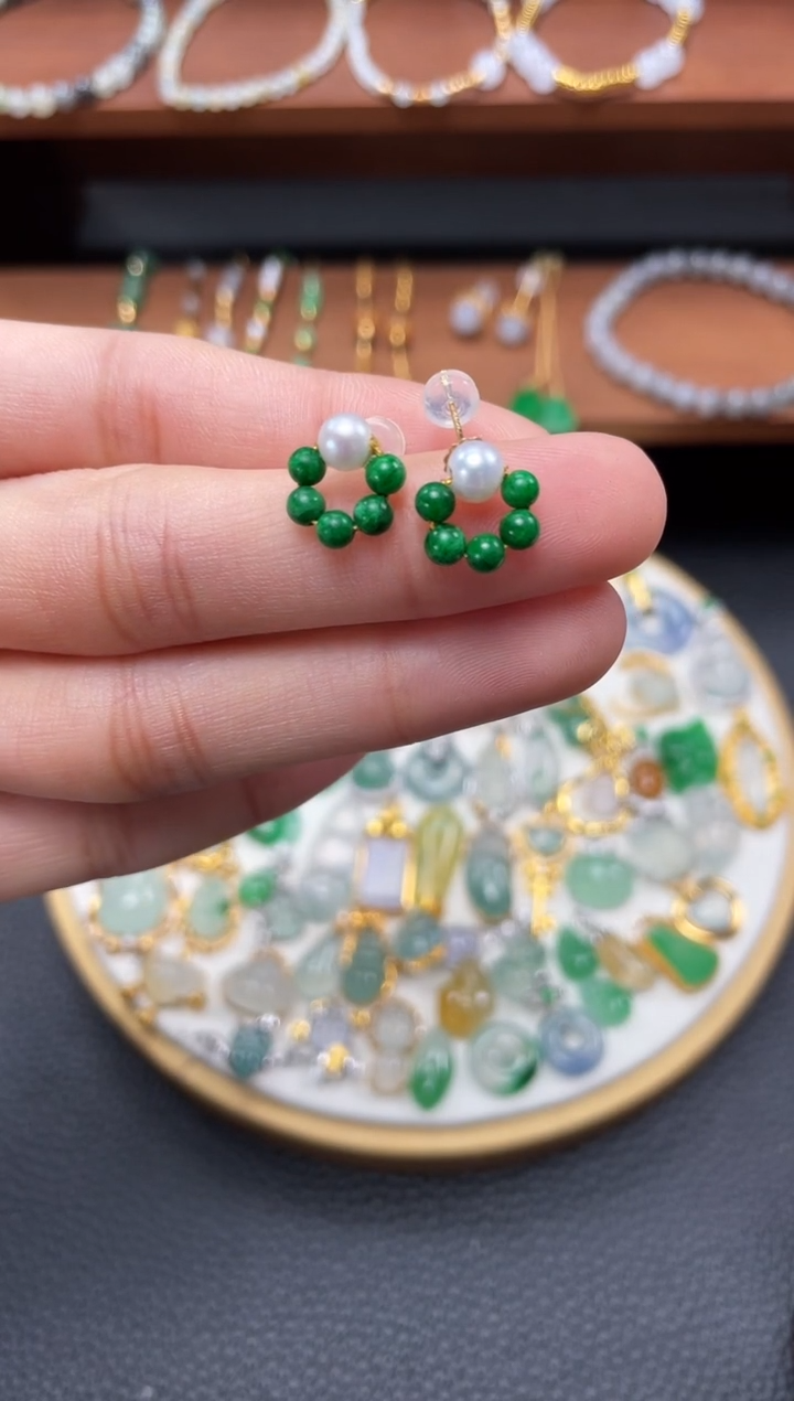 【闪购商品】翡翠耳钉18K金镶嵌2个   JK237