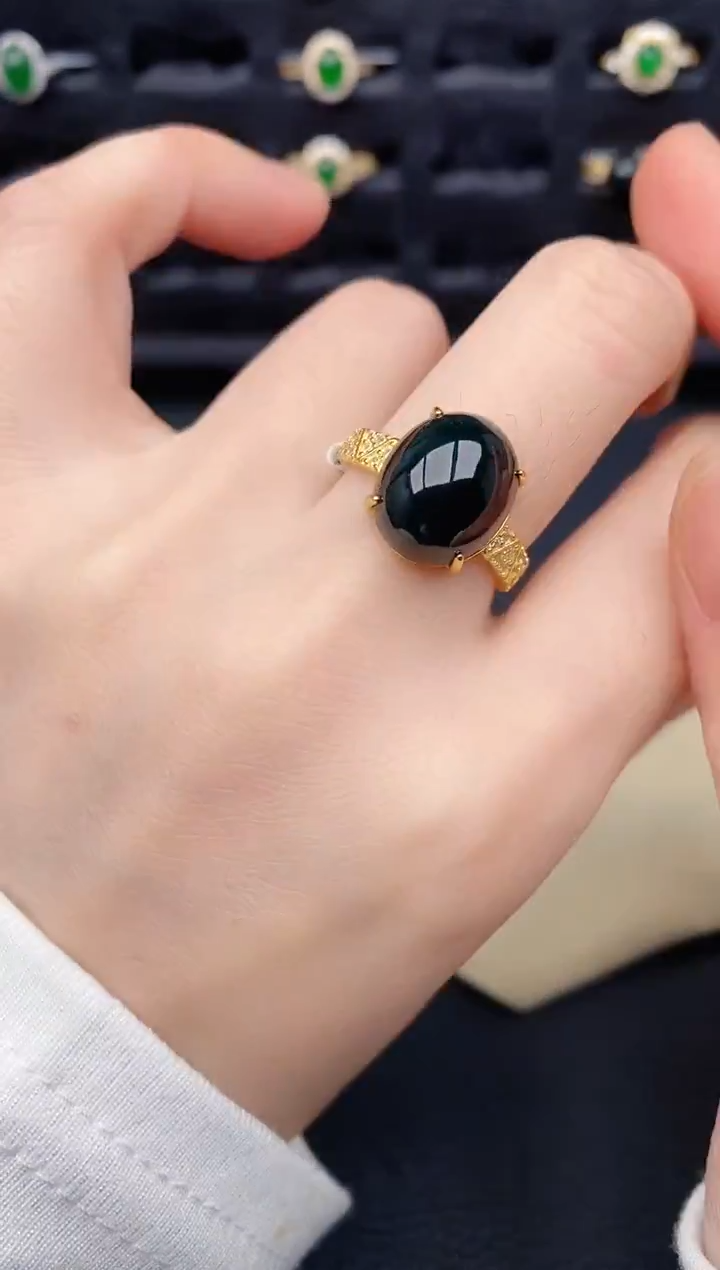 银S925镶嵌戒指翡翠天然a货翡翠86