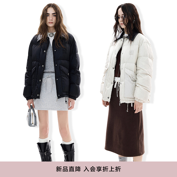 【dzzit高颜值羽绒】地素25冬静奢感暗纹老花翻领外套女3J4K3121D