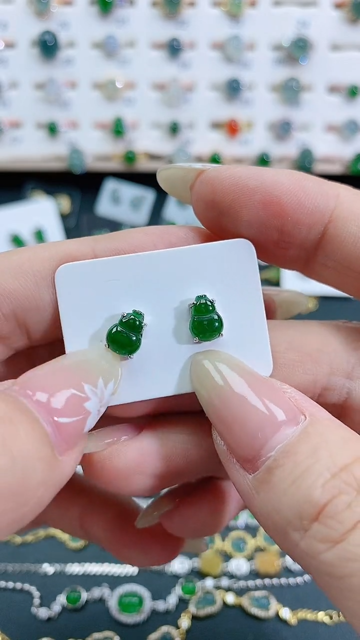 银S925镶嵌翡翠耳饰天然翡翠