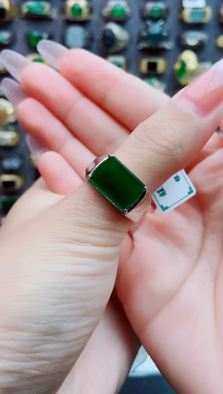 银S925镶嵌戒指翡翠天然翡翠男戒