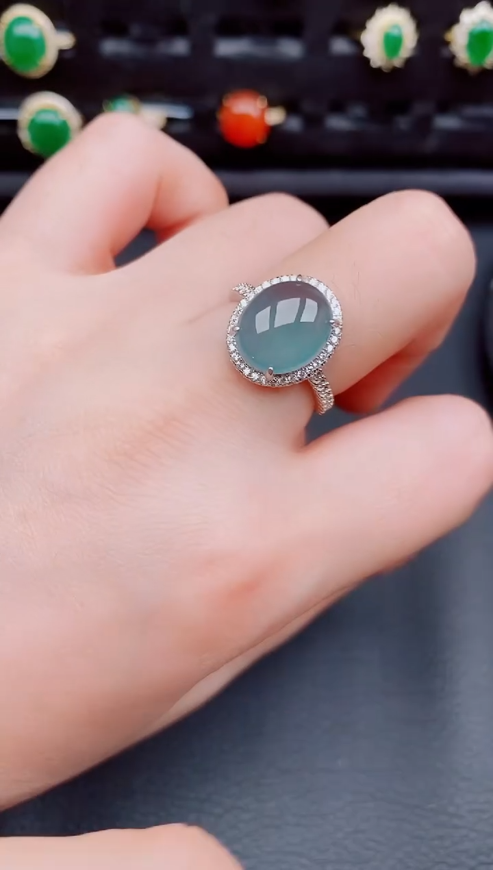 【闪购商品】翡翠戒指银S925镶嵌天然a货翡翠263