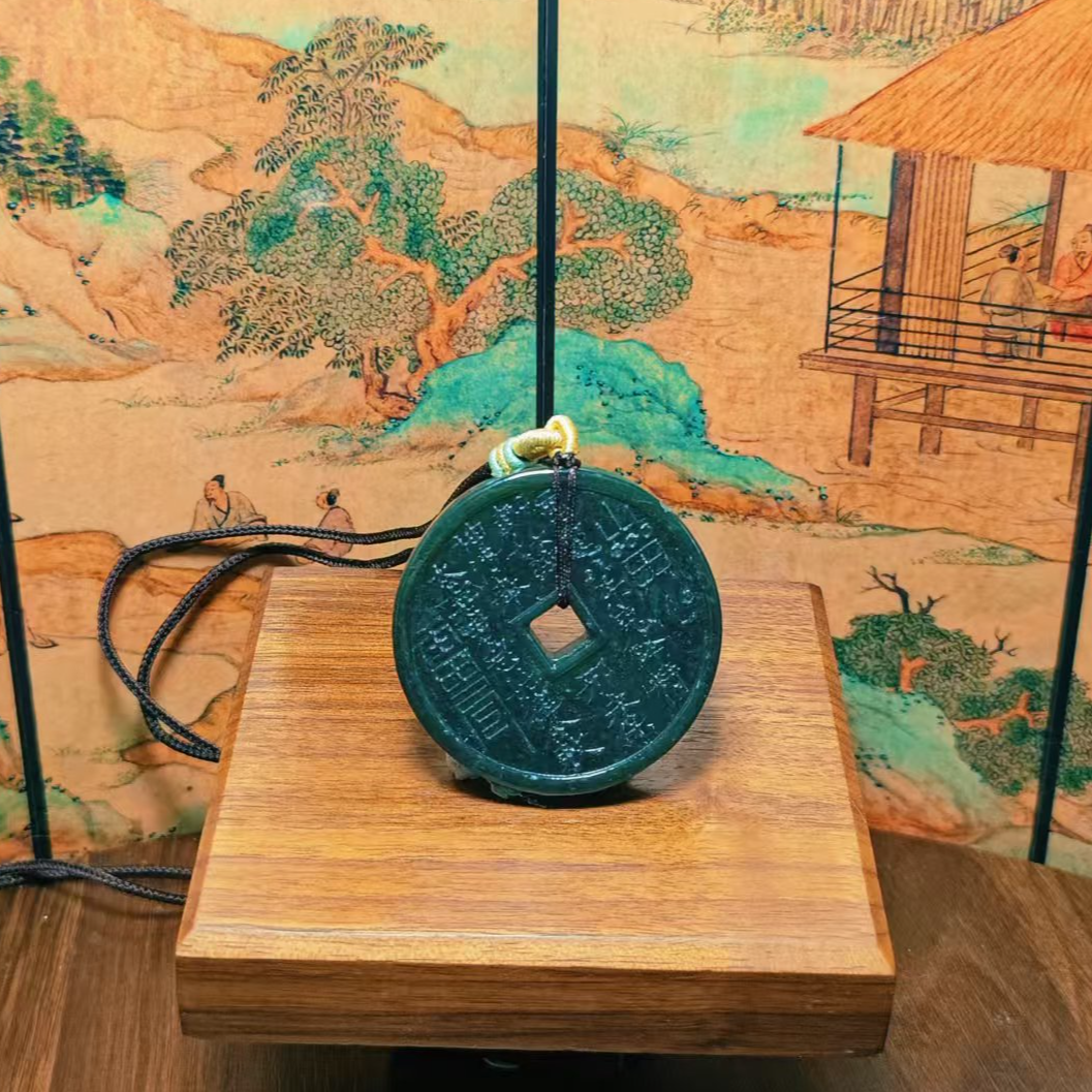 N和田玉山鬼花钱吊坠1448