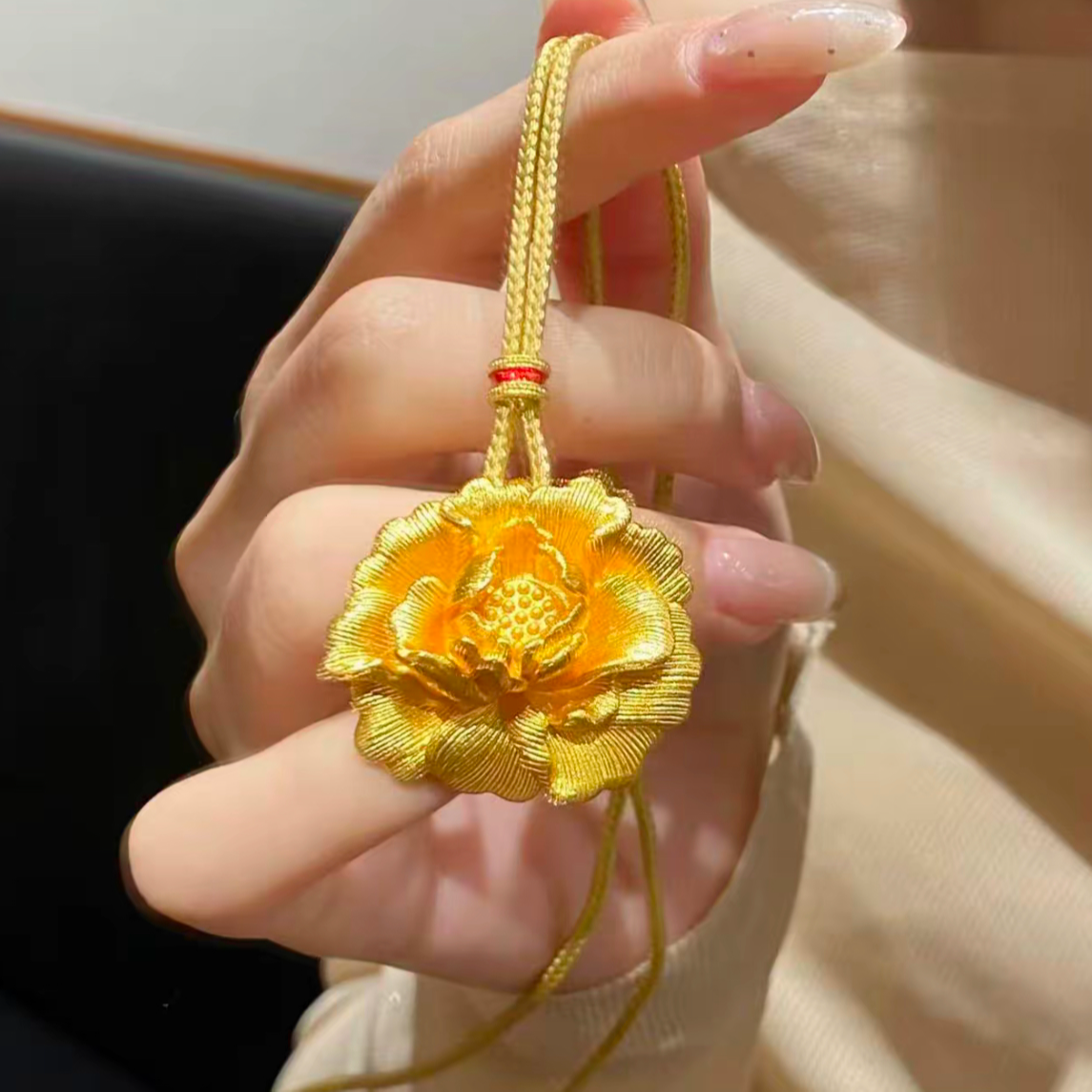 铜合金吊坠 新中式牡丹花吊坠花开富贵编绳项链新中式国潮
