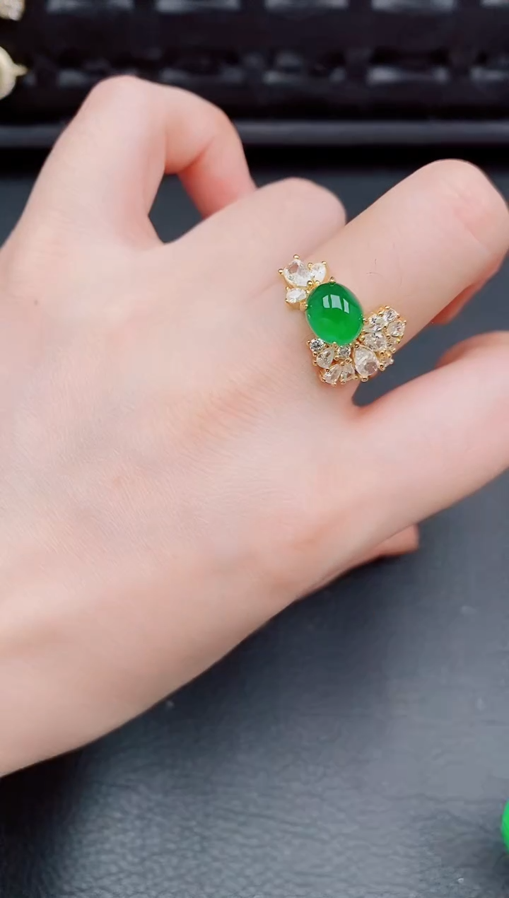 【闪购商品】翡翠戒指银S925镶嵌天然a货翡翠353