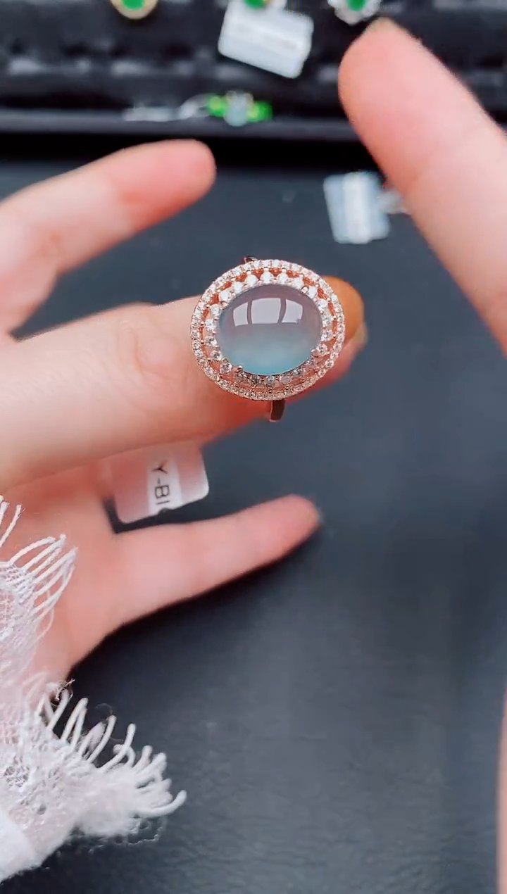 【闪购商品】翡翠戒指银S925镶嵌天然a货翡翠307