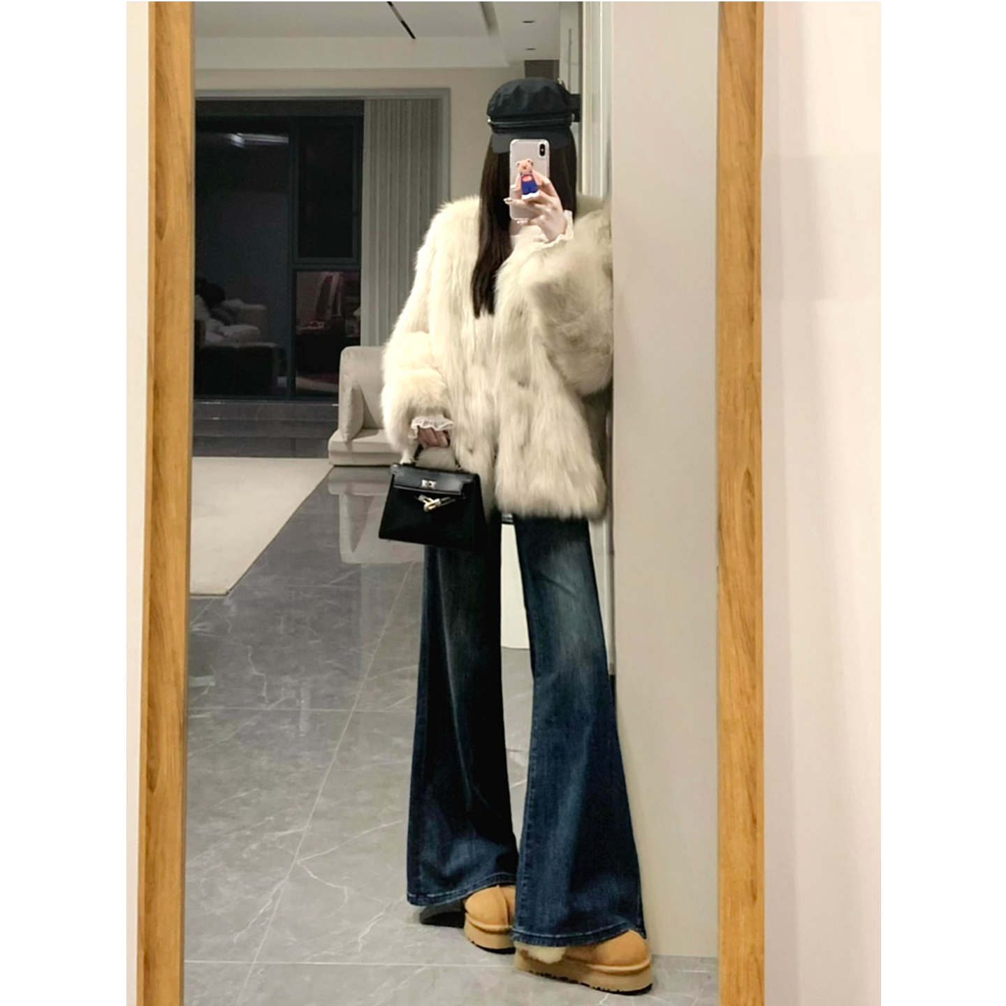 裤长114cm高个子加长美式复古蓝微喇牛仔裤女冬季加绒阔腿拖地裤