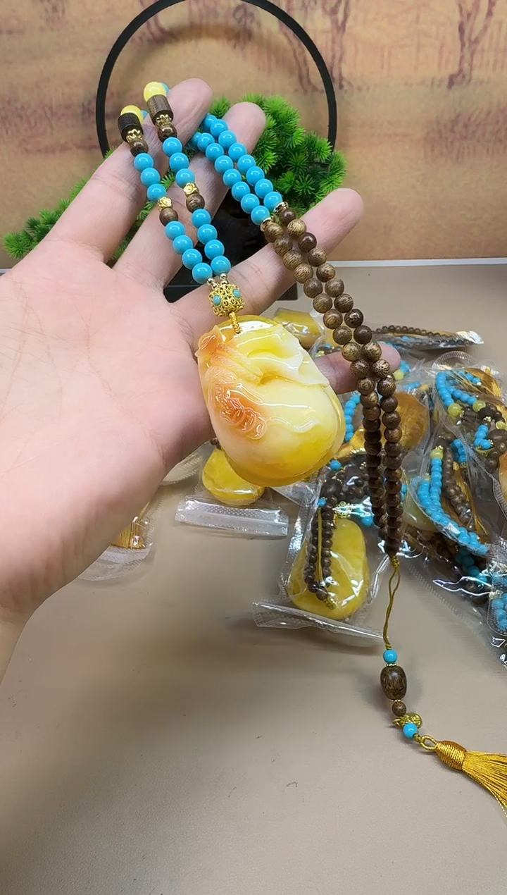 蜜蜡颈饰14K金镶嵌A095 