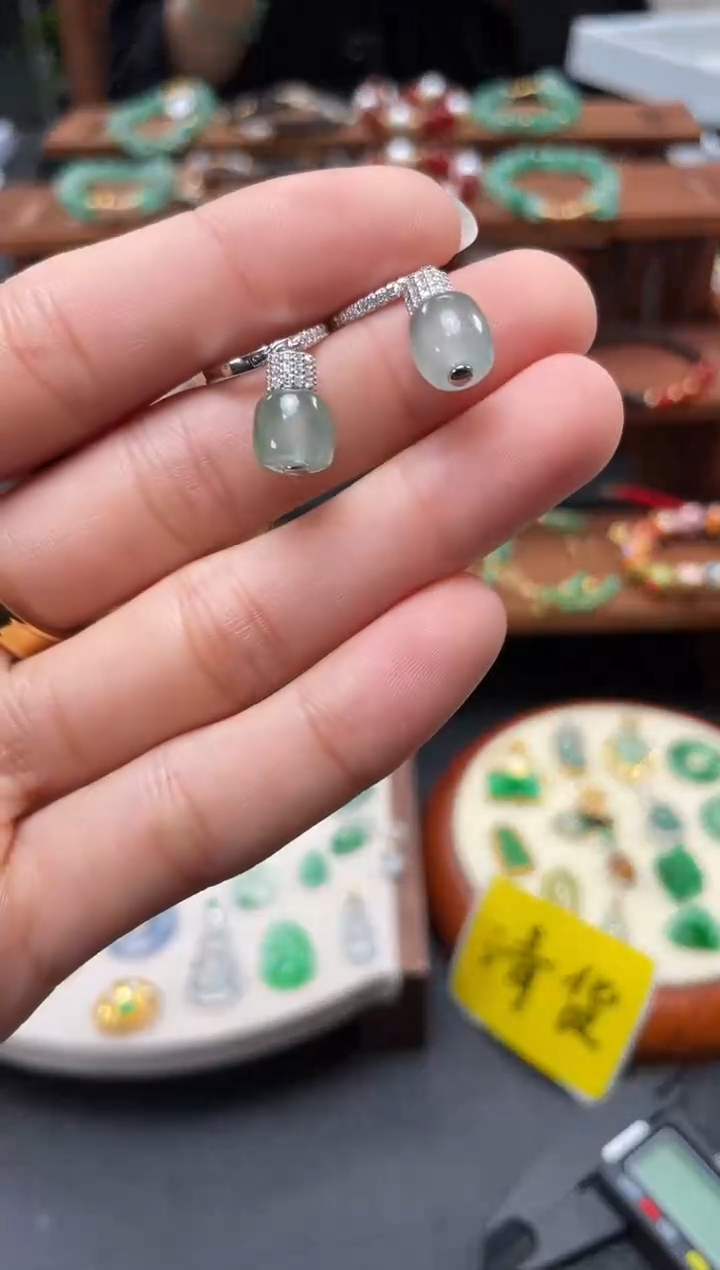 【闪购商品】石英质玉耳饰银S925镶嵌2个   JK231