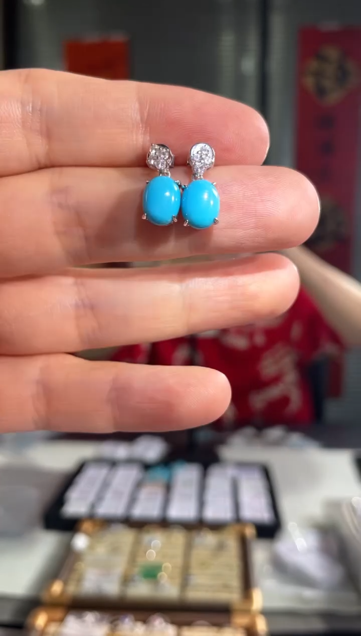 【闪购商品】绿松石耳钉银S925镶嵌耳钉