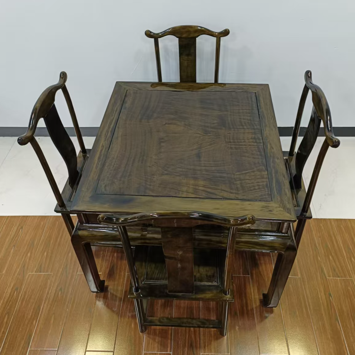 金丝楠木独板带抽屉休闲桌 桌90*90*78cm 椅55*48*108cm
