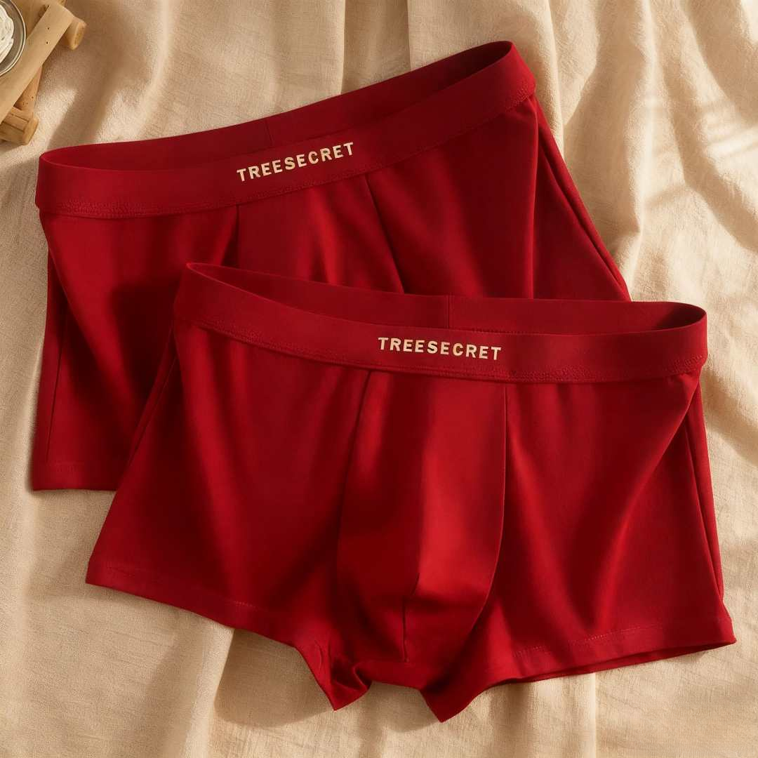 男士运动短裤棉质内裤本命年红色结婚时尚简约透气大码舒适四角裤