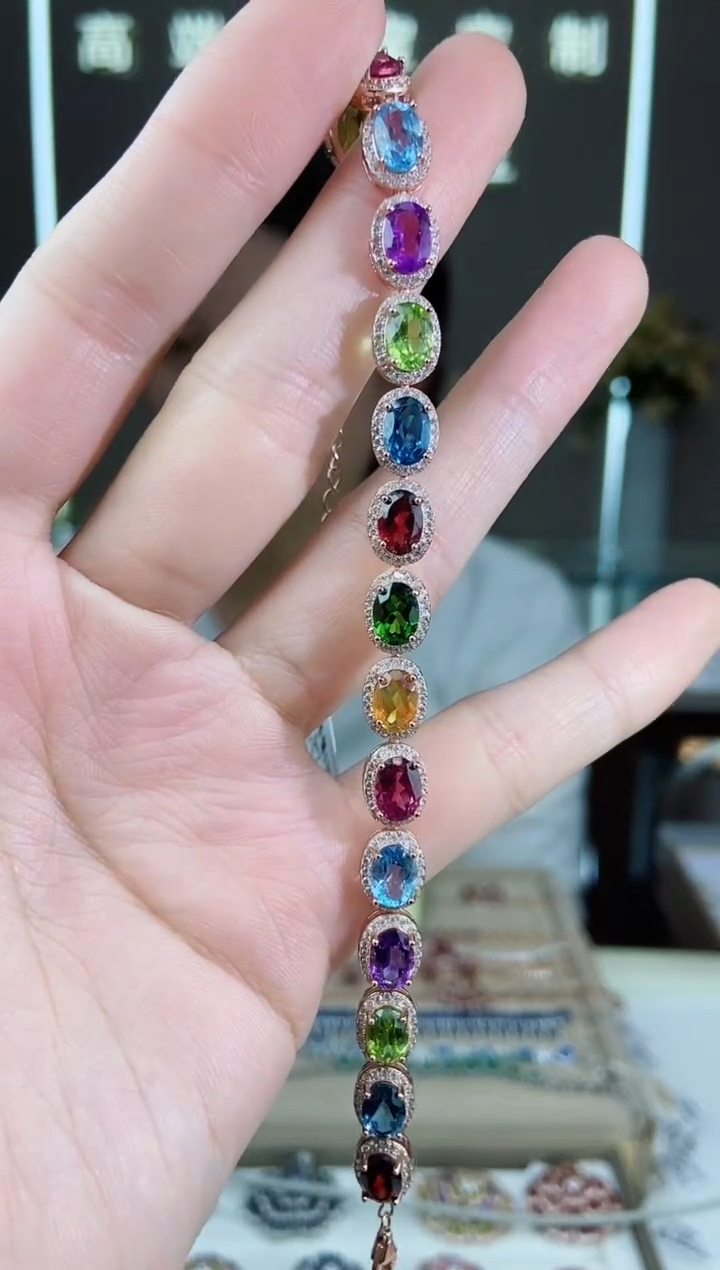 【闪购商品】透辉石裸石银S925镶嵌多宝手链