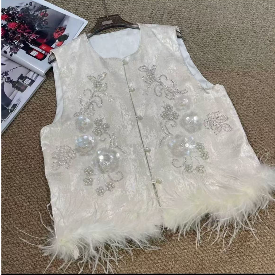 【柚柚】时尚轻奢重工刺绣加棉秋冬时尚百搭大码马夹