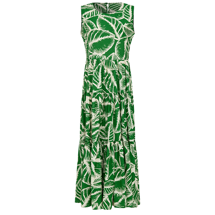 【粉丝专属】曼德诗冰爽丝连衣裙新款时尚绿植印花长裙M534011921